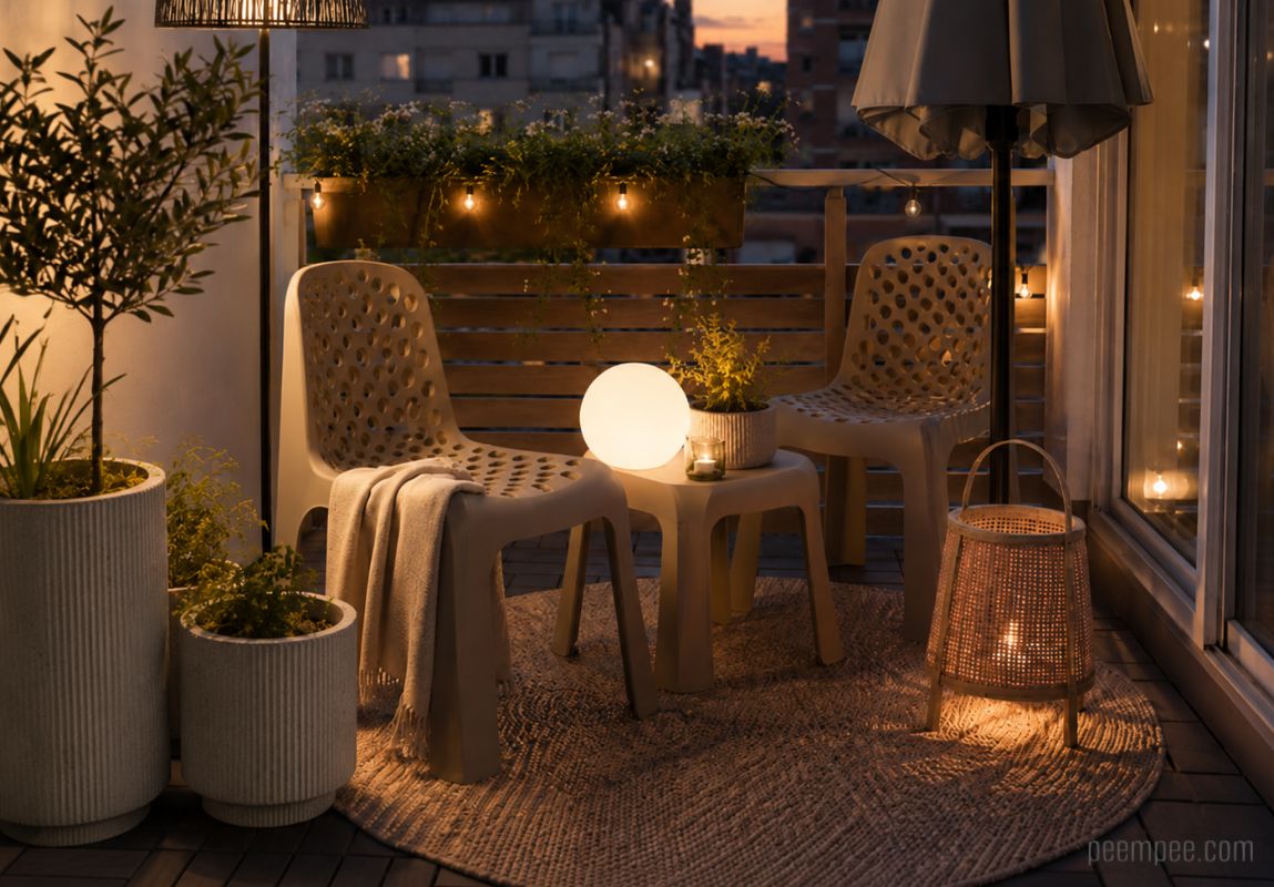 Városi balkon, kis alapterület, praktikus teraszbútorok
